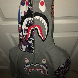 Large Grey/Purple Full Zip Bape Shark Hoodie